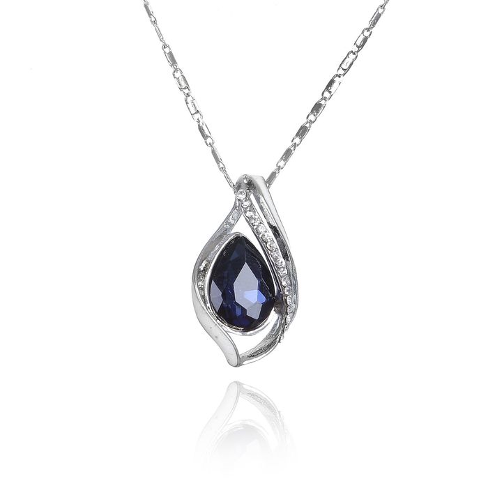 Кулон "Капля" в обрамлении, цвет синий в серебре, 45см