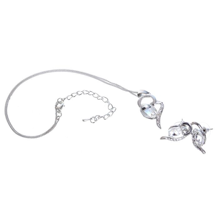 Гарнитур 2 предмета: серьги, кулон "Сердце" с овалом, цвет белый в серебре, 45см