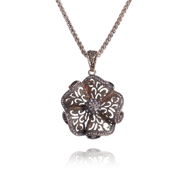 Кулон "Цветок" объёмный, цвет серый в золоте, 70см