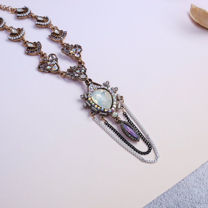 Кулон на декоративной основе "Арабика" капля, цветной в чернёном золоте, 45см