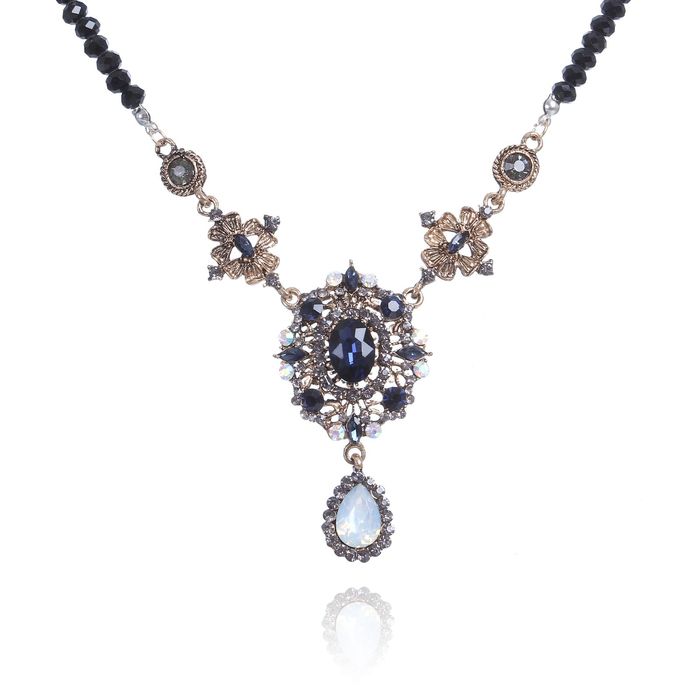 Кулон на декоративной основе "Арабика" ромб с каплей, цветной в чернёном золоте, 45см