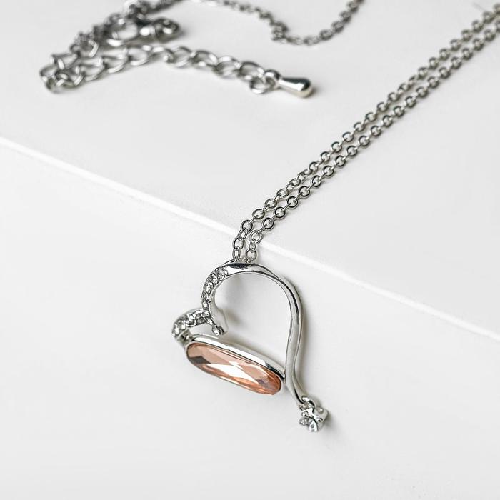 Кулон "Сердце" вдохновение, цвет розово-белый в серебре, 45см