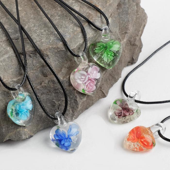 Кулон "Муранское стекло" малый, сердечко светлое, цвет МИКС