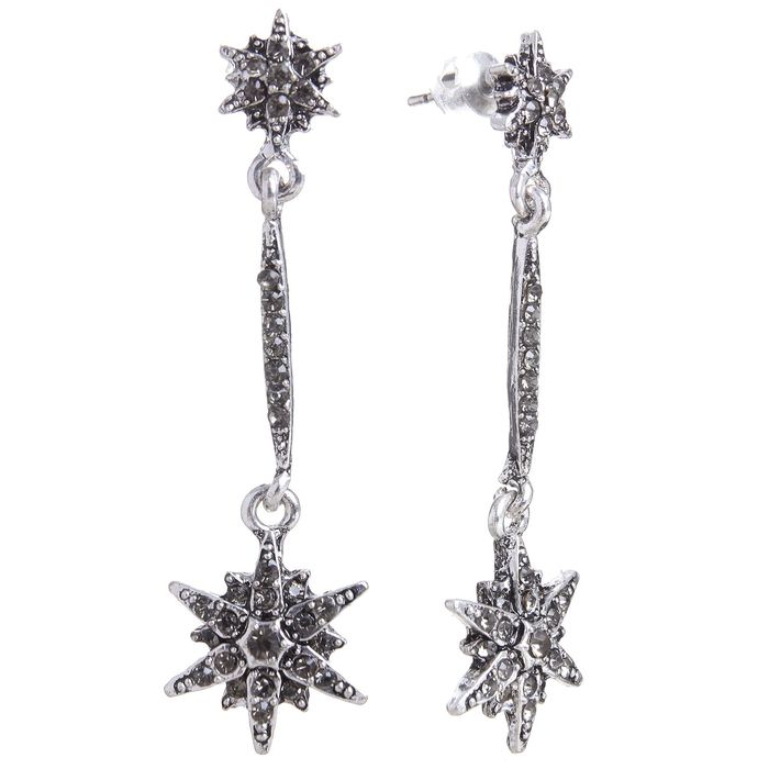 Серьги со стразами "Звездное небо", цвет серый в черненом серебре