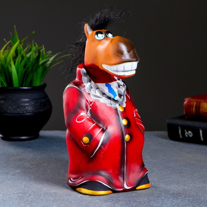 Копилка "Конь в пальто" 22см, бордо