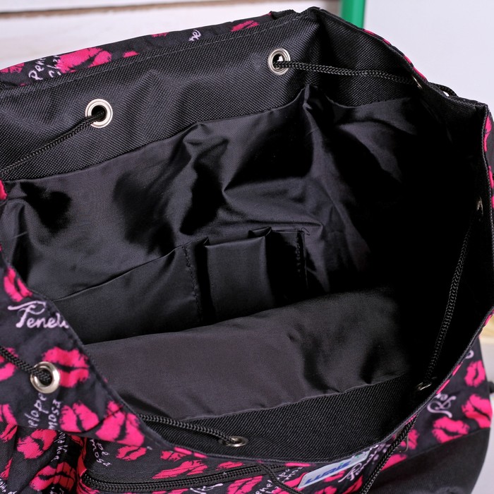 Рюкзак молодёжный на молнии, 1 отдел на молнии, наружный карман, цвет чёрный/розовый