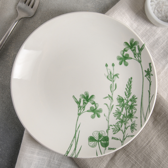 Тарелка мелкая 19 см "Соната. Гербарий. Травы. Зеленый"