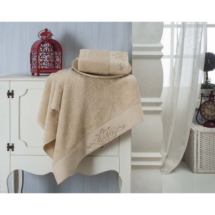 Комплект полотенец VELSEN, размер 50x90- 1шт., 70х140-1 шт., махра, цвет бежевый