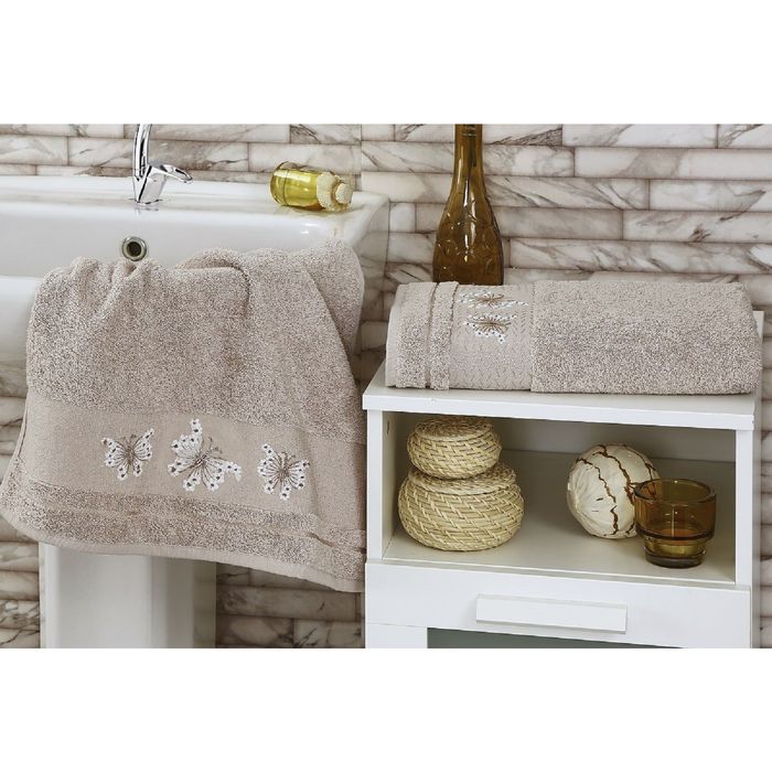 Комплект полотенец KARNA BIANCA, размер 50x90-1 шт., 70х140-1 шт., махра 380 г/м2, цвет бежевый 17