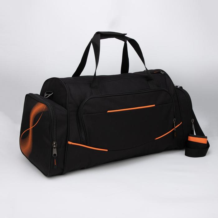 фото Сумка спортивная, 3 отдела на молниях, наружный карман, цвет чёрный/оранжевый luris