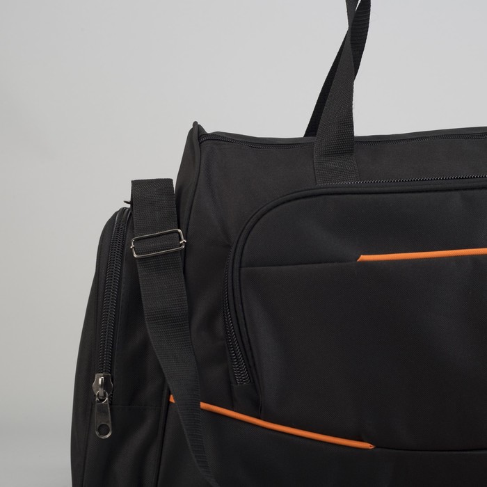 Сумка спортивная на молнии, 3 отдела, наружный карман, цвет чёрный/оранжевый