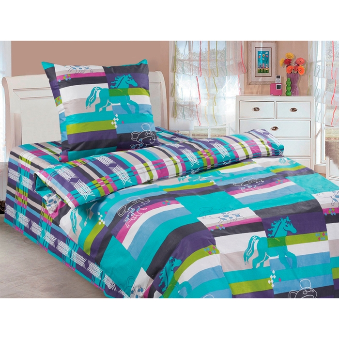 Постельное бельё АДЕЛЬ «Пони» 1,5 сп., размер 145х210 см, 145х210 см, 70х70 см-1 шт., поплин 125 г/м²