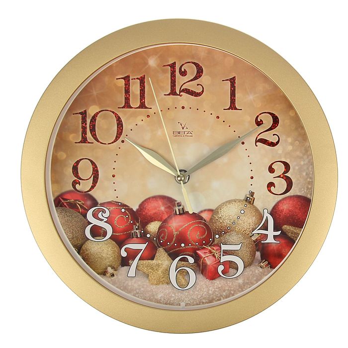Часы настенные круглые "Красные шары", золотистый обод, 28х28 см