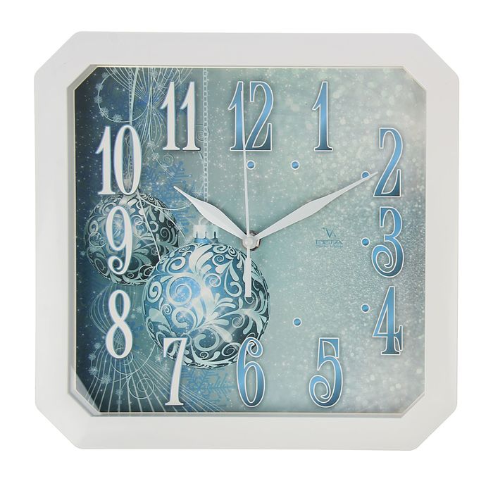 Часы настенные квадратные "Синие шары", белый обод, 29 см