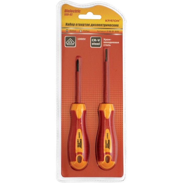 Набор отверток диэлектрических Кратон Dielectric SSD-02, 2 пр., блистер