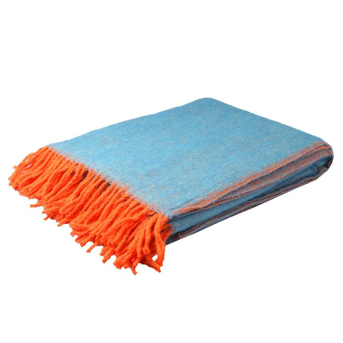 Плед " Дуэт" шерстяной,100% овечья шерсть 140*200 см, цв. 08 оранж-бирюза