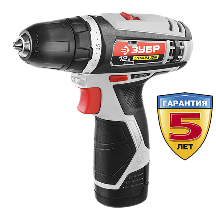 Дрель-шуруповёрт "ЗУБР" ДА-12-2-Ли КМ1, 12В, 1.5 А∙ч, 10 мм, 0-350 / 0-1350 об/мин, БЗУ