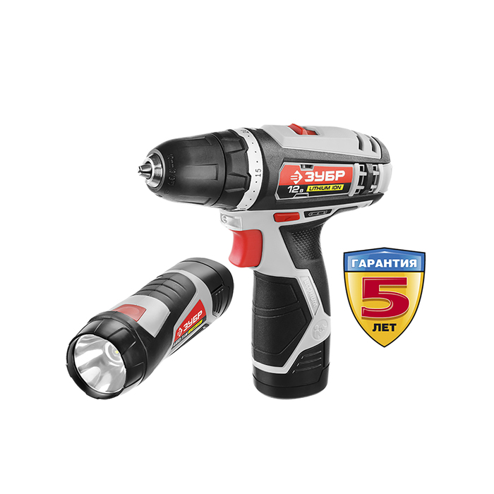 Дрель-шуруповёрт "ЗУБР" ДА-12-2-Ли ФКНМ1, 12 В, 1,5 А∙ч, 10 мм, 0-350/0-1300 об/мин, 2 АКБ,