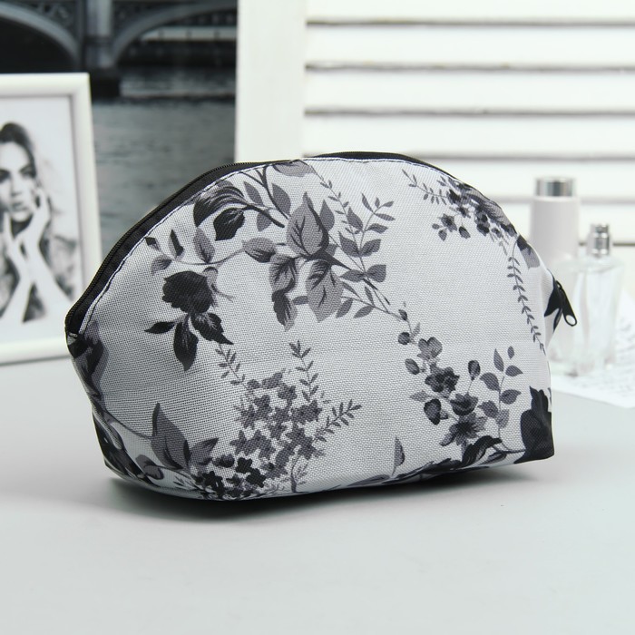 Косметичка простая на молнии, 1 отдел, цвет серый/чёрный