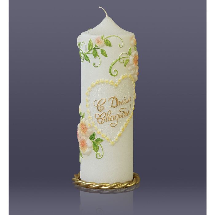 свеча "Свадебная средняя «Цветочное сердце»" белая )