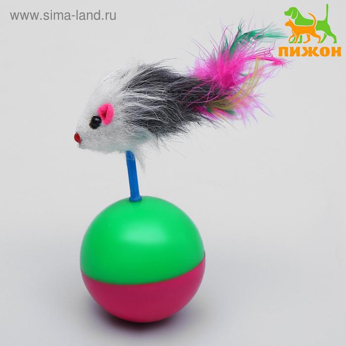 Игрушка-неваляшка Мышь на шаре, микс цветов игрушка неваляшка для кошек с пухом микс цветов 3811601