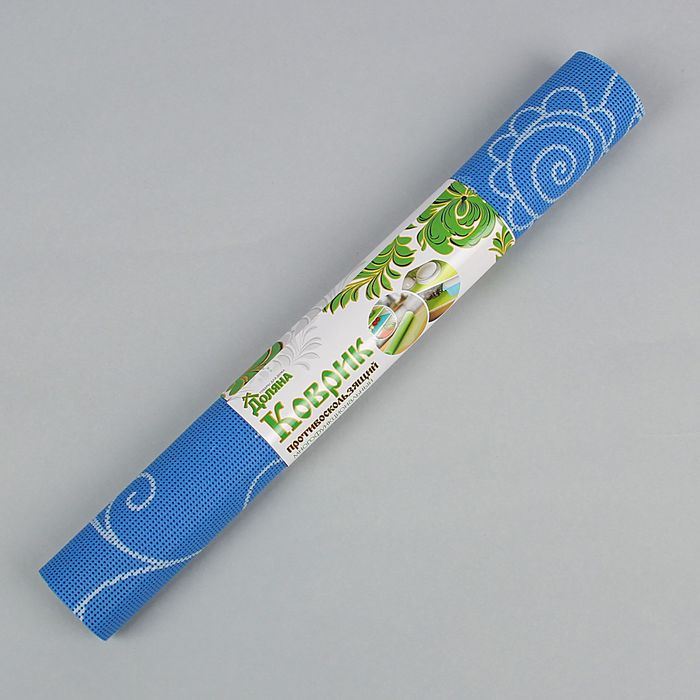 Коврик противоскользящий 45х100 см "Вьющиеся цветы", цвет синий