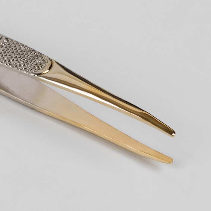 Пинцет прямой, 9см, цвет серебристый/золотой