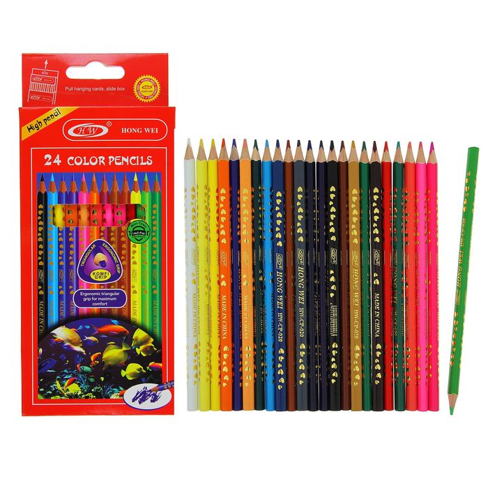 Карандаши 24 цвета HW HONG WEI треугольные
