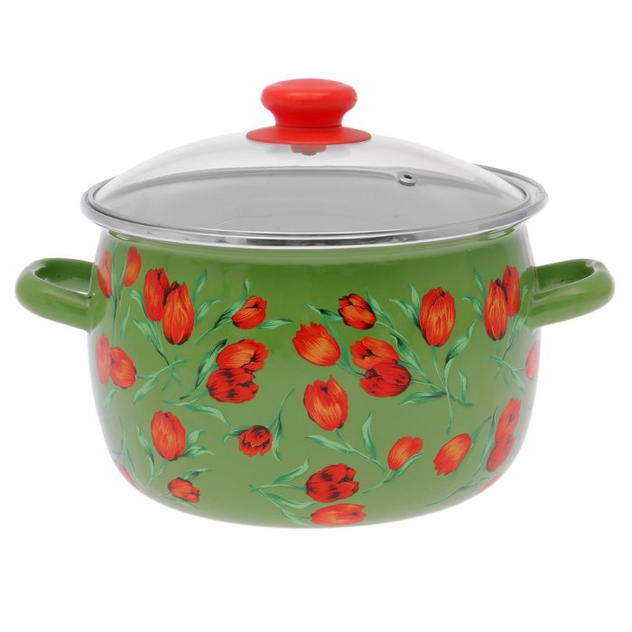 Кастрюля 5 л "Фан-Фан Тюльпан", нержавеющий ободок, стеклянная крышка