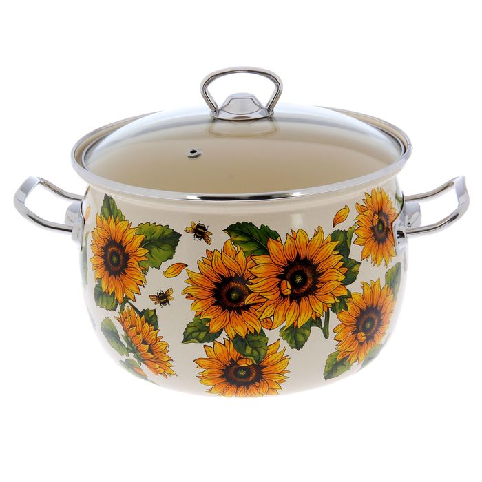 Кастрюля 5 л "Солнышко", нержавеющий ободок, стеклянная крышка