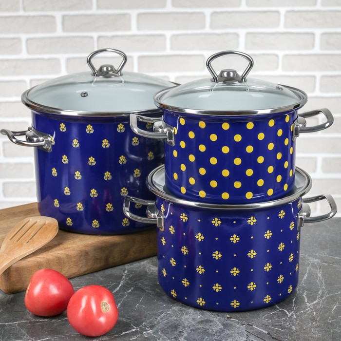 Набор кастрюль "Кобальтовая саксония", 3 шт: 2 л, 3 л, 5,5 л