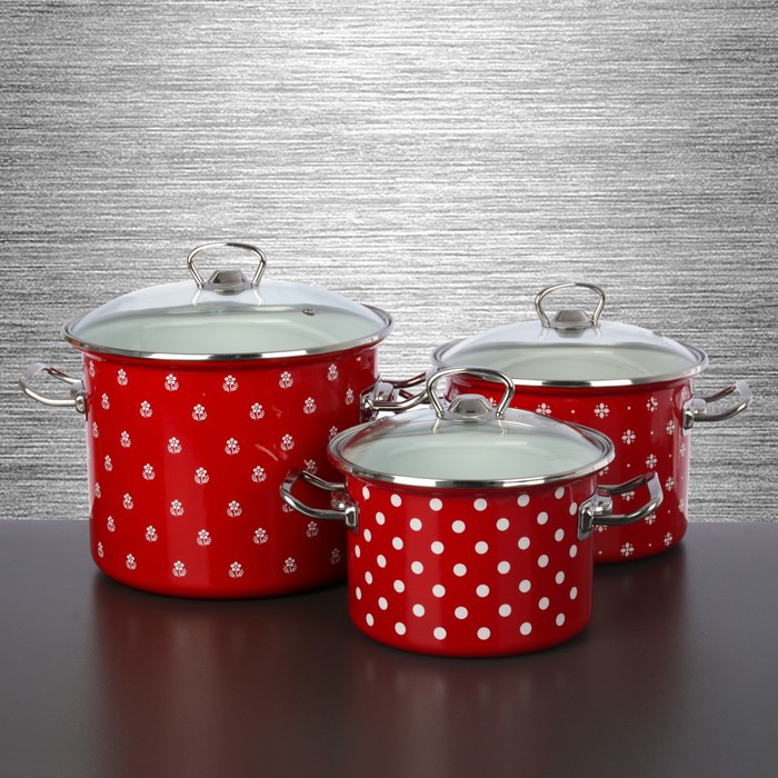 Набор кастрюль "Красная Саксония", 3 шт: 2 л; 3,5 л, 5,5 л