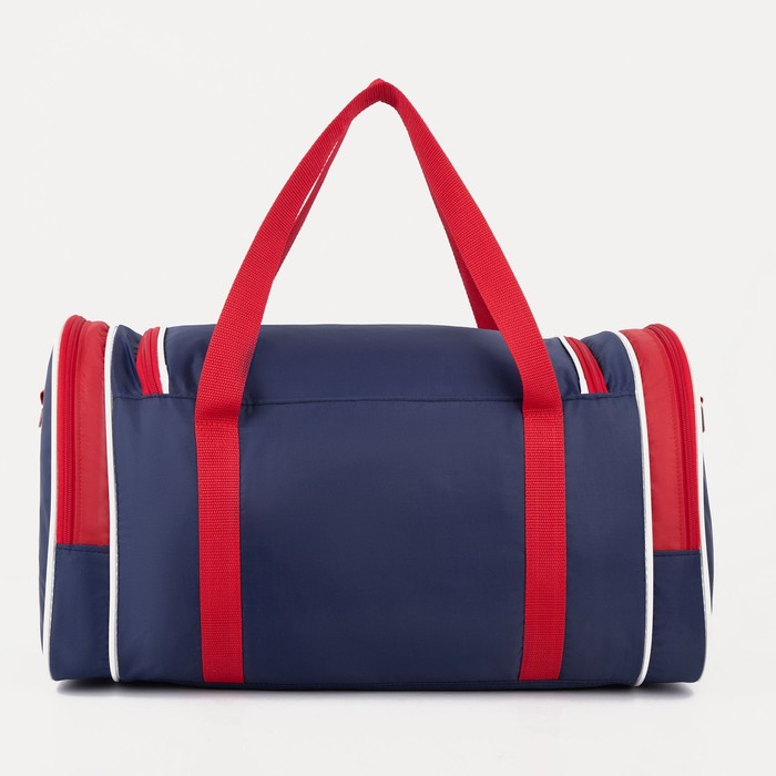 фото Сумка спортивная на молнии, 3 наружных кармана, длинный ремень, цвет красный/синий зфтс