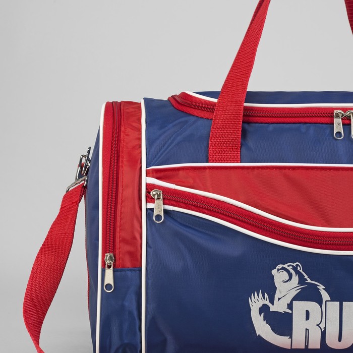 Сумка спортивная на молнии, 1 отдел, 3 наружных кармана, длинный ремень, цвет красный/синий