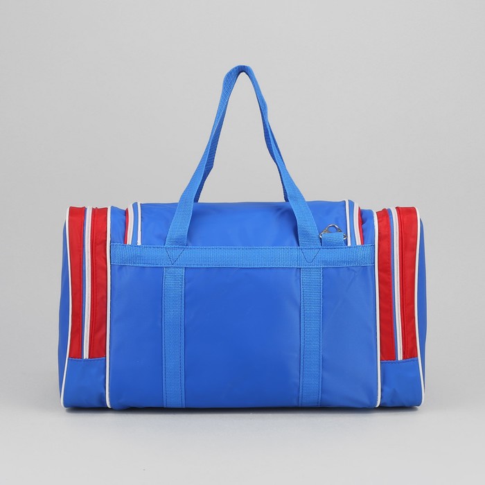 Сумка спортивная на молнии, 1 отдел, 3 наружных кармана, длинный ремень, цвет голубой/красный