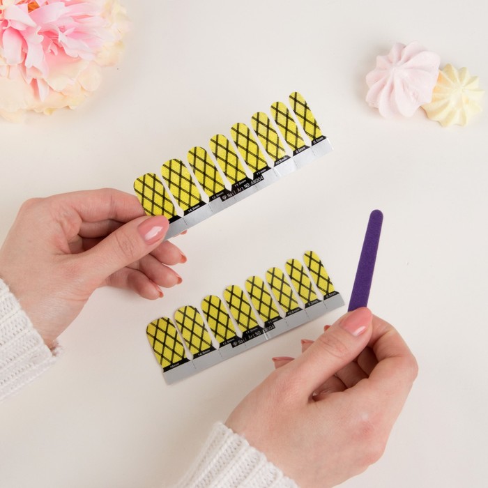 Наклейки для ногтей "Ромбы", с пилкой, с блёстками, цвет жёлтый