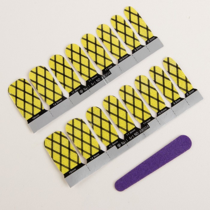 Наклейки для ногтей "Ромбы", с пилкой, с блёстками, цвет жёлтый