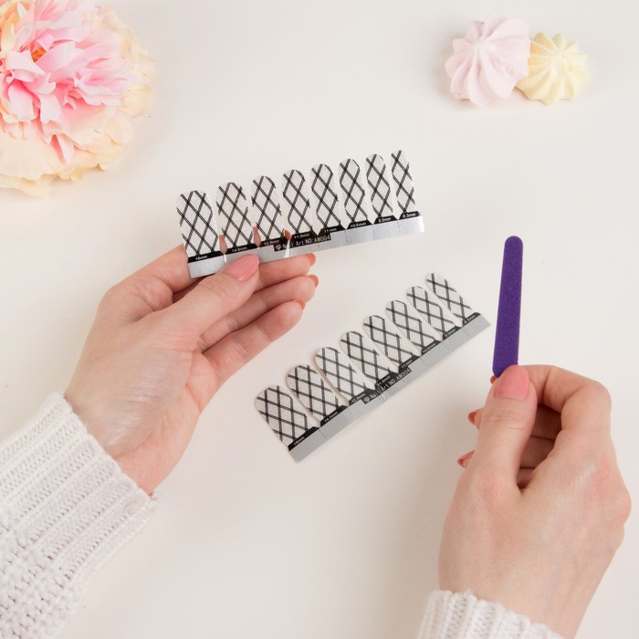 Наклейки для ногтей "Ромбы", с пилкой, с блёстками, цвет серебристый