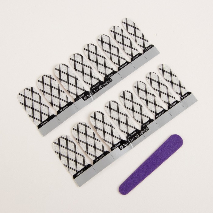 Наклейки для ногтей "Ромбы", с пилкой, с блёстками, цвет серебристый