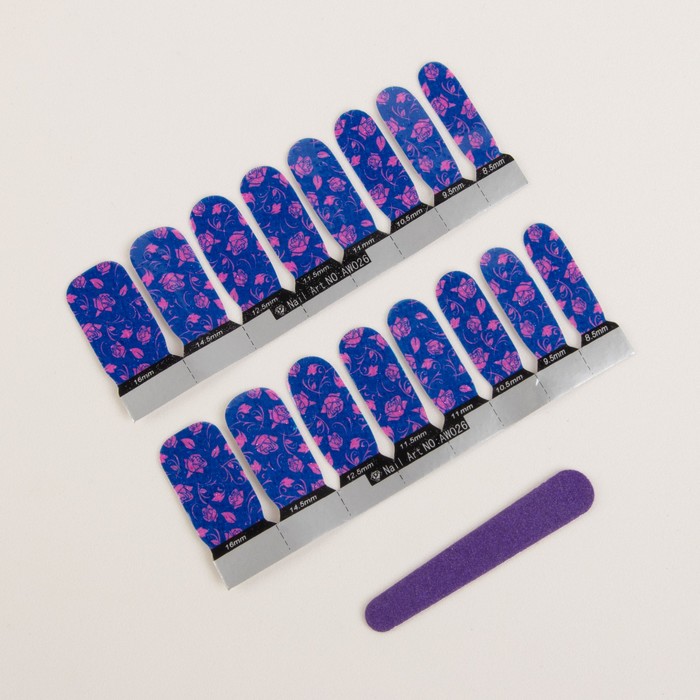 Наклейки для ногтей "Цветы", с пилкой, с блёстками, цвет розово-фиолетовый