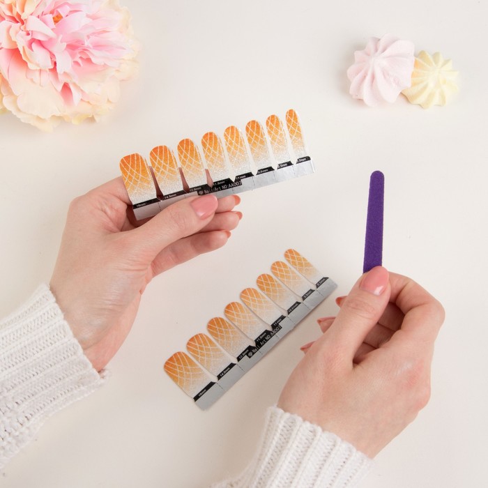 Наклейки для ногтей "Дуга", с пилкой, с блёстками, цвет серебристо-оранжевый