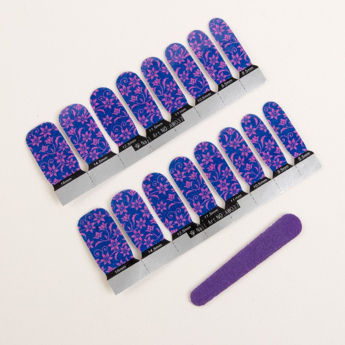 Наклейки для ногтей "Цветы", с пилкой, с блёстками, цвет розово-фиолетовый