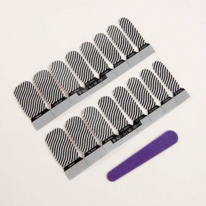 Наклейки для ногтей "Волна", с пилкой, с блёстками, цвет чёрно-серебристый