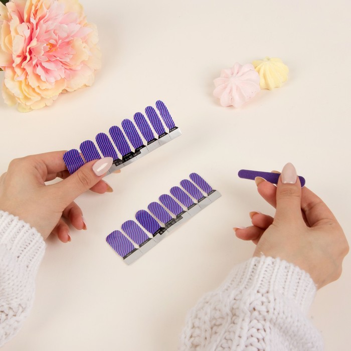 Наклейки для ногтей "Волна", с пилкой, с блёстками, цвет розово-фиолетовый