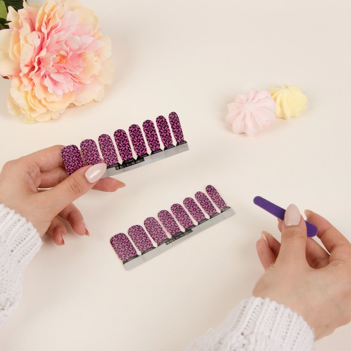 Наклейки для ногтей "Цветы", с пилкой, с блёстками, цвет чёрно-малиновый