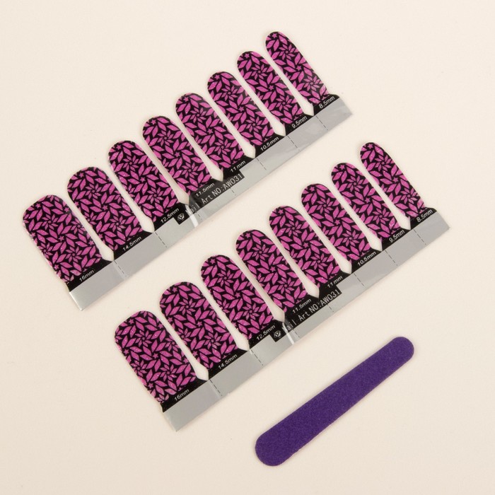 Наклейки для ногтей "Цветы", с пилкой, с блёстками, цвет чёрно-малиновый