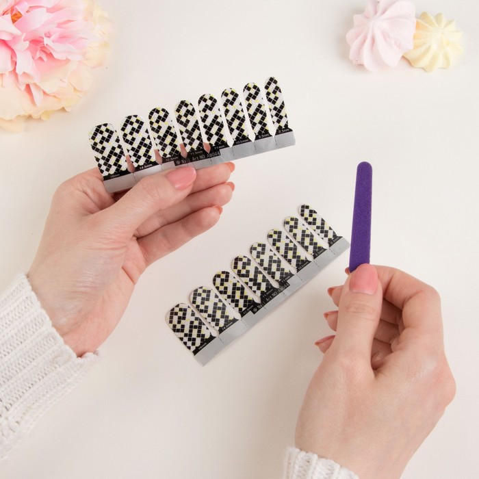 Наклейки для ногтей "Ромб", с пилкой, с блёстками, цвет чёрно-жёлтый