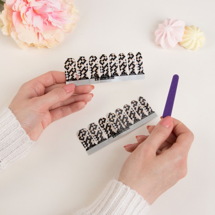 Наклейки для ногтей "Ромб", с пилкой, с блёстками, цвет чёрно-кофейный