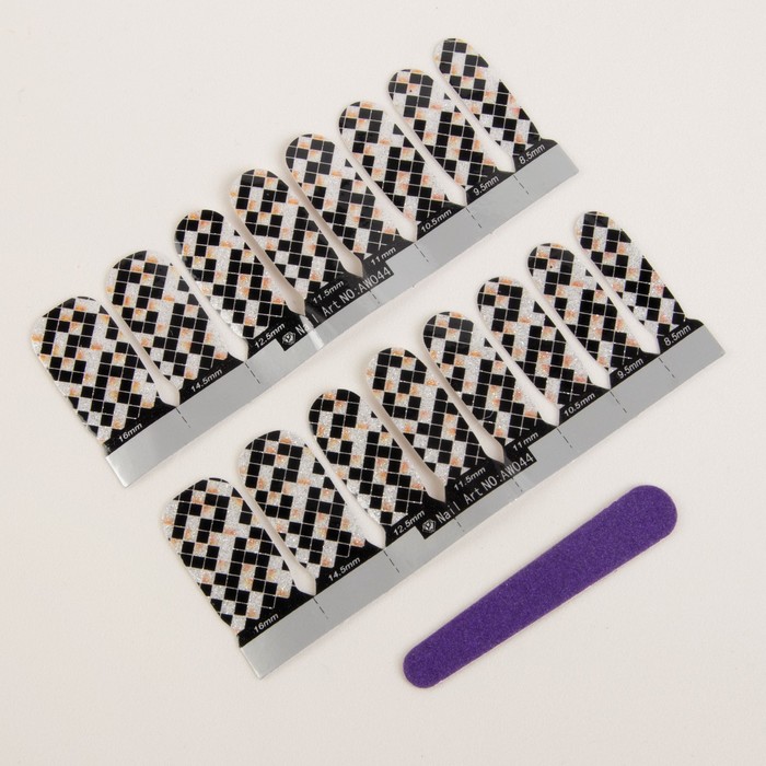 Наклейки для ногтей "Ромб", с пилкой, с блёстками, цвет чёрно-кофейный