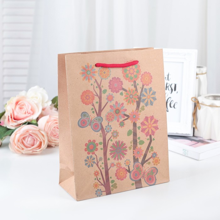 Пакет крафт "Деревца", 19 х 24 х 8 см